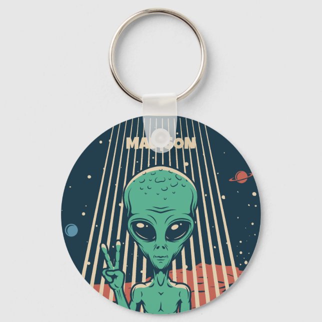 Porte-clés Alien UFO de nom personnalisé (Recto)