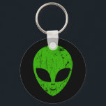 Porte-clés alien vert tête pour science-fiction extraterrestr<br><div class="desc">alien tête verte de science-fiction visage sourire extraterrestre grunge</div>