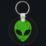 Porte-clés alien vert tête pour science-fiction extraterrestr<br><div class="desc">alien tête verte de science-fiction visage sourire extraterrestre grunge</div>