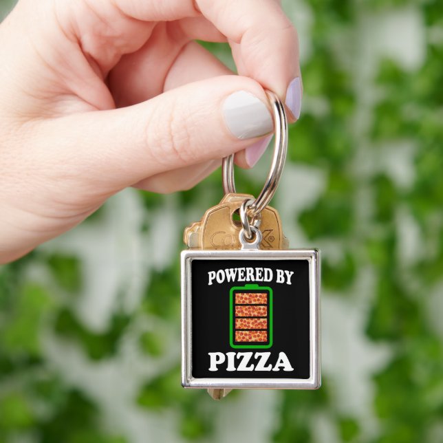 Porte-clés Alimenté par Pizza - Drôle de Pizza      (main)