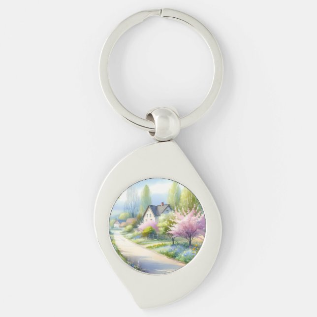 Porte-clés Allée enchantée de campagne fleurie (Devant)