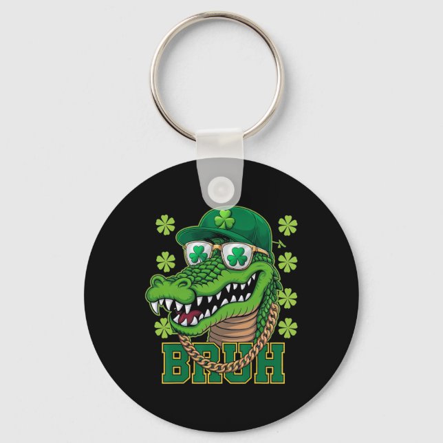 Porte-clés Alligator Bruh Saint-Patrick Shamrock Hommes Irlan (Recto)