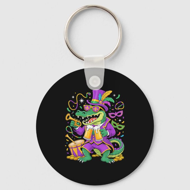 Porte-clés Alligator de Mardi Gras drôle buvant des perles Ho (Recto)