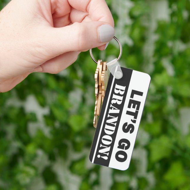 Porte-clés Allons Brandon" Noir et Blanc Rectangle Métal (main)