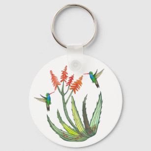 Porte-clés Aloe Vera Fleur Succulente Hummingbirds Aquarelle