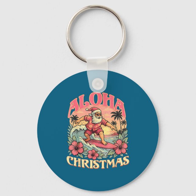 Porte-clés Aloha Christmas Santa Claus Surfing Hawaiian Mele  (Recto)