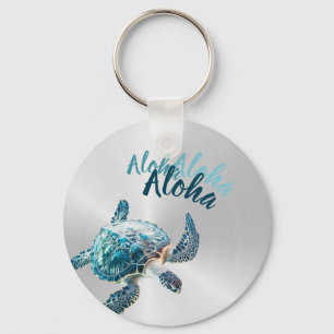 Porte-clés Aloha en argent de tortue 3D