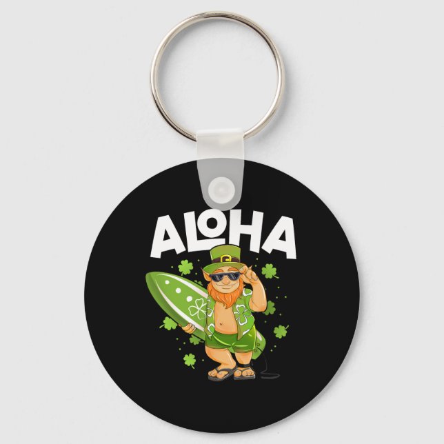 Porte-clés Aloha Hawaii Surfant Leprechaun Saint Patrick Day  (Recto)