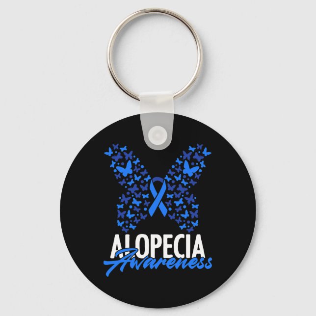 Porte-clés Alopecia Sensibilisation Bleu Ruban Papillon Alope (Recto)