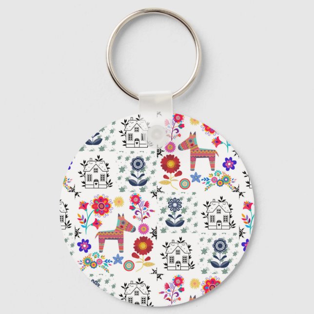 Porte-clés Alpaca Pinata With Blue House and Flowers (Recto)