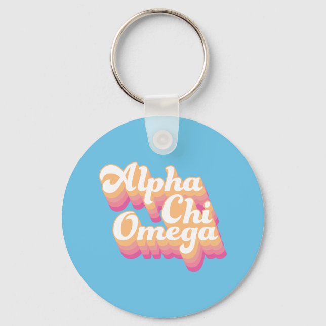 Porte-clés Alpha Chi Omega | Écriture Groovy (Recto)