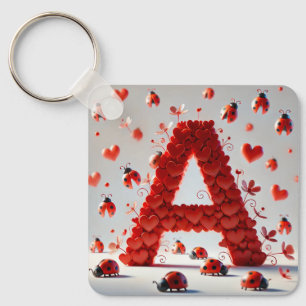 Porte-clés Alphabet Créatif Lettre A avec Formes de Cœurs