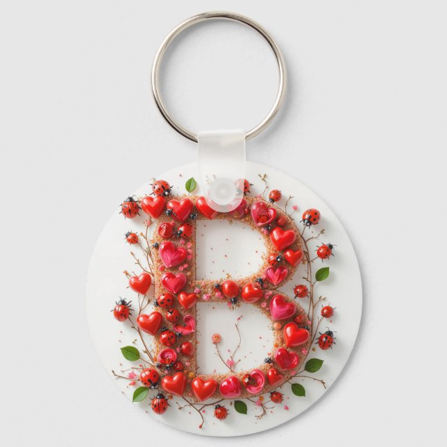 Porte-clés Alphabet Créatif Lettre B avec Formes de Cœur (Recto)