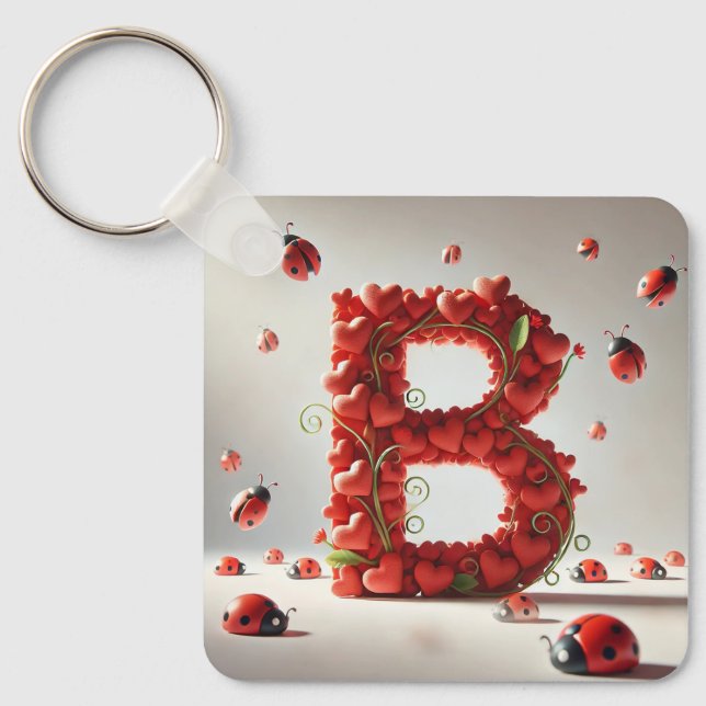 Porte-clés Alphabet Créatif Lettre B avec Formes de Cœur (Recto)