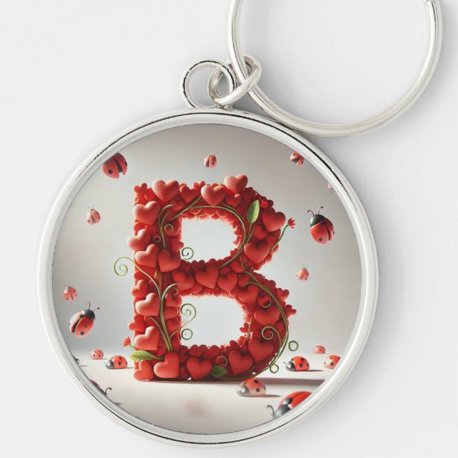 Porte-clés Alphabet Créatif Lettre B avec Formes de Cœur (Devant)