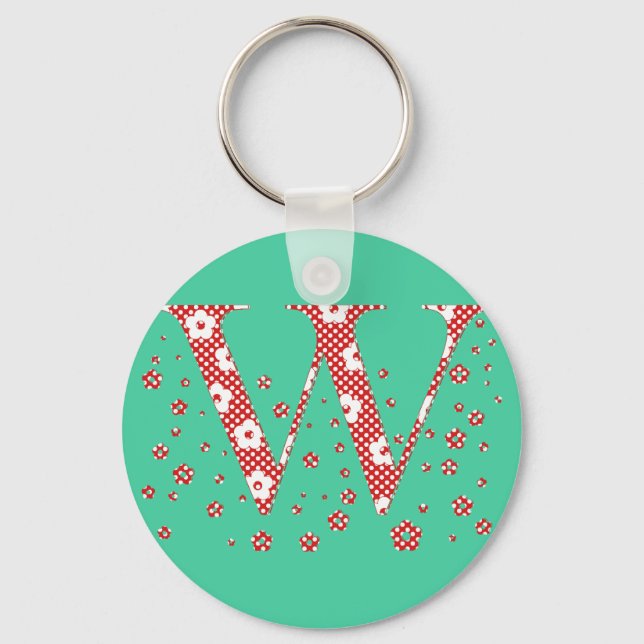 Porte-clés alphabet fleuri W (rouge et points) (Recto)