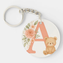 Porte-clés Alphabet Floral A – Ourson Mignon 