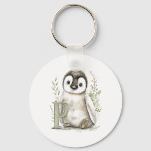 Porte-clés Alphabet Mignon Animaux Bébés Aquarelle Manchot