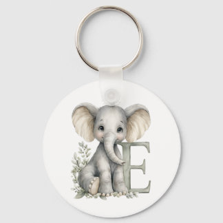 Porte-clés Alphabet mignon d'animaux bébé en aquarelle Élépha