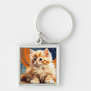 Porte-clés Alphonse Mucha Art Nouveau Chat orange