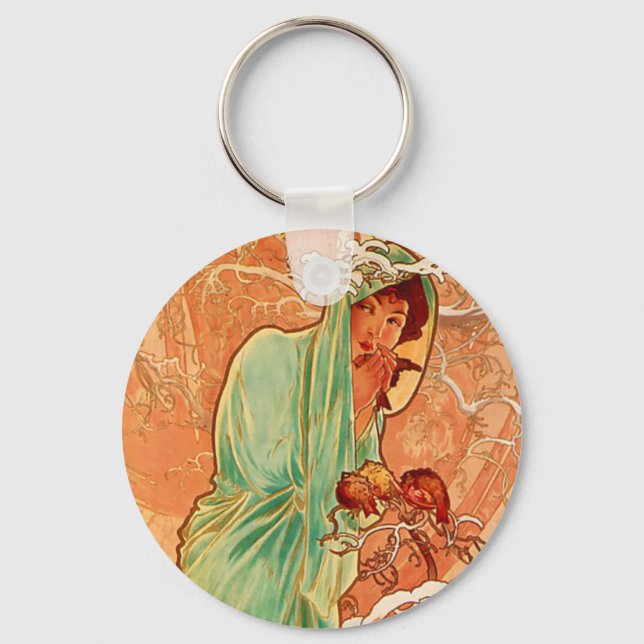 Porte-clés Alphonse Mucha Art Nouveau Hiver (Recto)