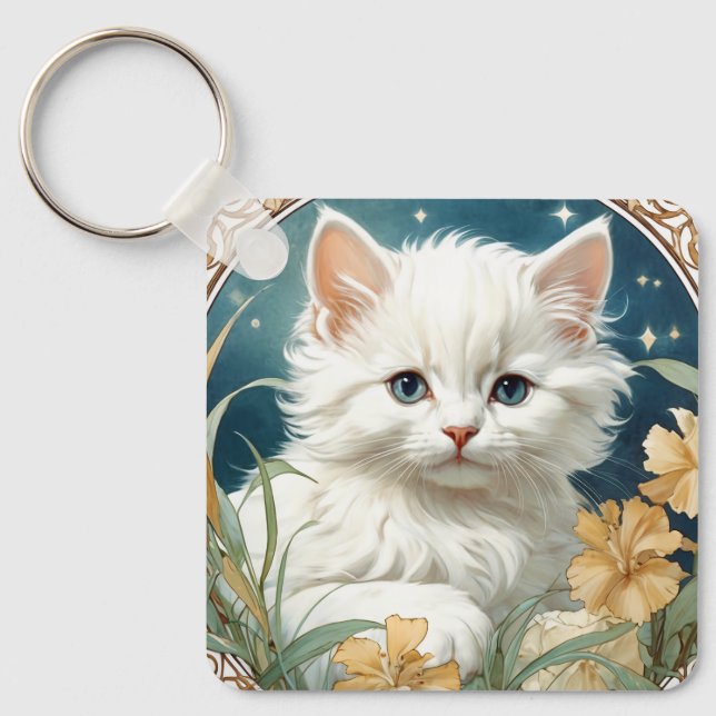 Porte-clés Alphonse Mucha Art Nouveau Kitten (Recto)