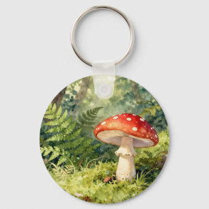 Porte-clés Amanite tue-mouches rouge scène de forêt à l'aquar