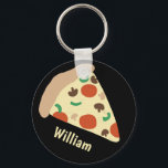 Porte-clés Amateurs de pizza amusant Yummy Nom personnalisé<br><div class="desc">Ajoutez votre nom ou un autre texte. Consultez ma boutique pour plus d'articles assortis comme des chemises,  des autocollants,  des bandanas,  des serviettes,  du papier d'emballage et plus encore!</div>