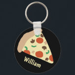 Porte-clés Amateurs de pizza amusant Yummy Nom personnalisé<br><div class="desc">Ajoutez votre nom ou un autre texte. Consultez ma boutique pour plus d'articles assortis comme des chemises,  des autocollants,  des bandanas,  des serviettes,  du papier d'emballage et plus encore!</div>