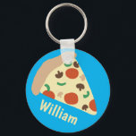 Porte-clés Amateurs de pizza amusant Yummy Nom personnalisé<br><div class="desc">Ajoutez votre nom ou un autre texte. Consultez ma boutique pour plus d'articles assortis comme des chemises,  des autocollants,  des bandanas,  des serviettes,  du papier d'emballage et plus encore!</div>
