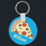 Porte-clés Amateurs de pizza amusant Yummy Nom personnalisé<br><div class="desc">Ajoutez votre nom ou un autre texte. Consultez ma boutique pour plus d'articles assortis comme des chemises,  des autocollants,  des bandanas,  des serviettes,  du papier d'emballage et plus encore!</div>