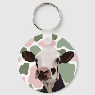 Porte-clés Amateurs de vaches Sage Green et Rose Cow Imprimer