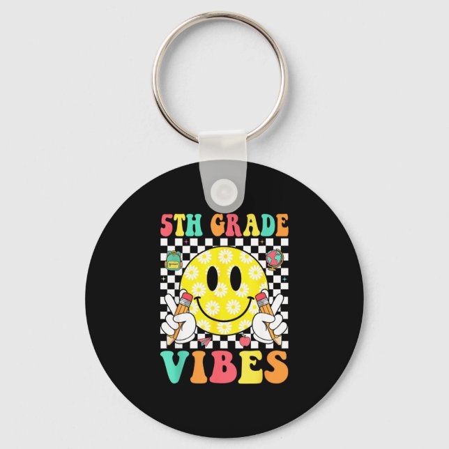 Porte-clés ambiance 5e année sourire rétro visage enseignant  (Recto)