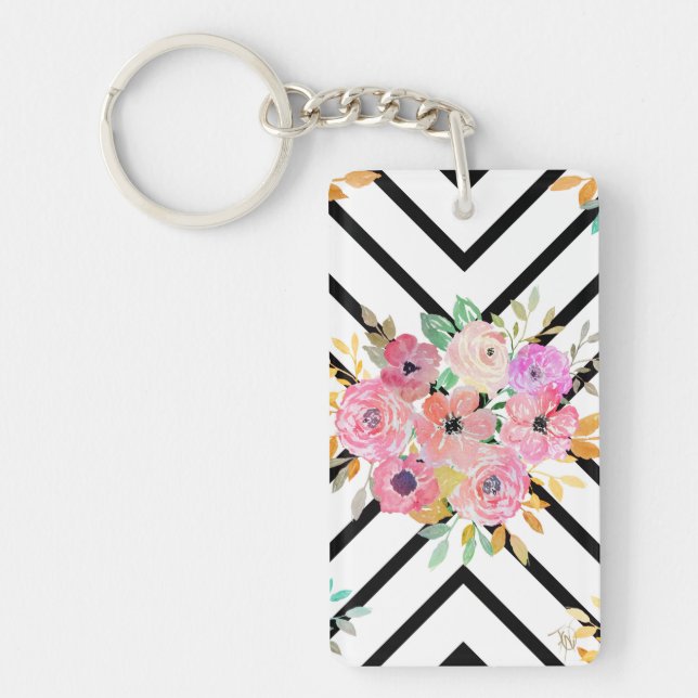 Porte-clés Ambiance florale et diamant géométrique (Devant)