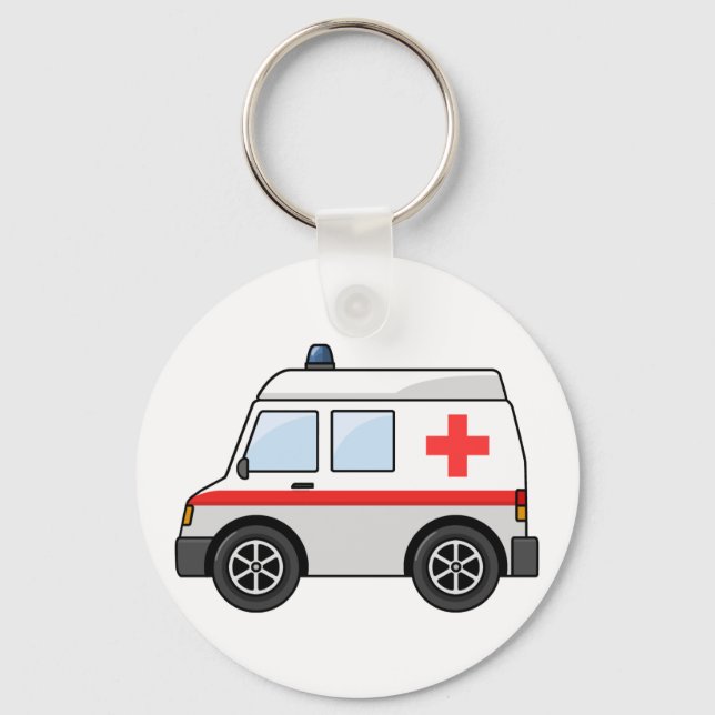 Porte-clés Ambulance de dessin en rouge et blanc (Recto)