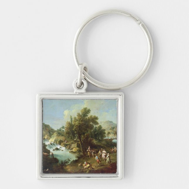 Porte-clés Aménagez en parc avec une rivière et des paysans (Devant)