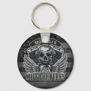 Porte-clés American Biker ADD NAME Skull V-Twin Motorcycles