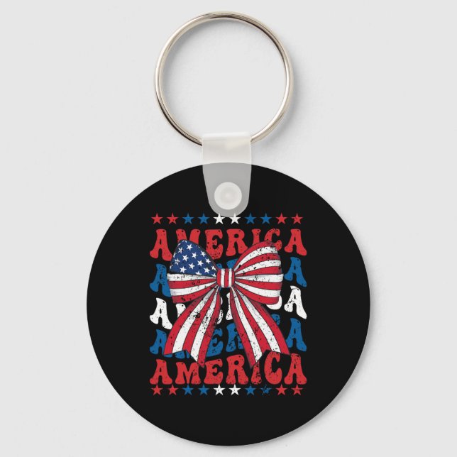 Porte-clés American Coquette Bow Patriotique Usa Drapeau Happ (Recto)