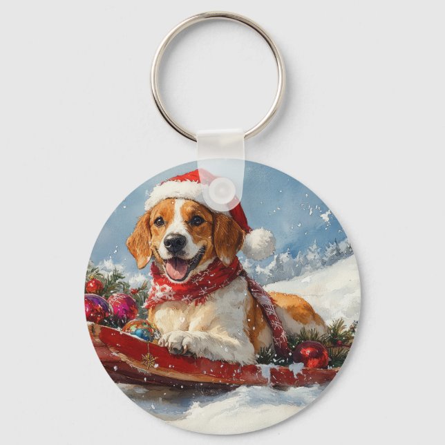 Porte-clés American English Foxhound dans Sledge Christmas (Recto)