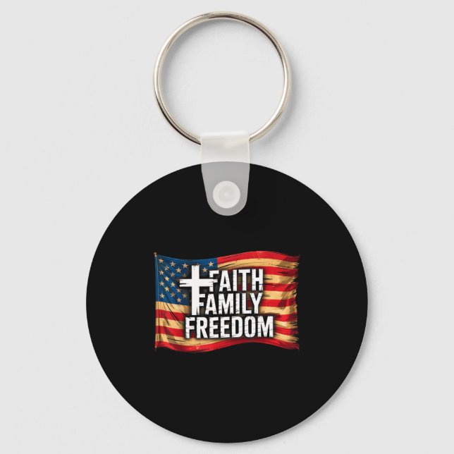 Porte-clés American Flag Faith Family Dom Christian  (Recto)