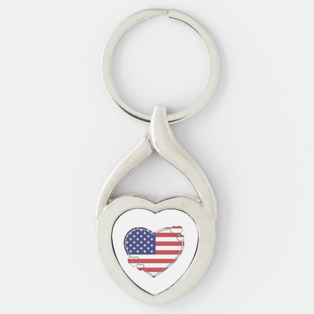 Porte-clés American Flag Heart (Devant)