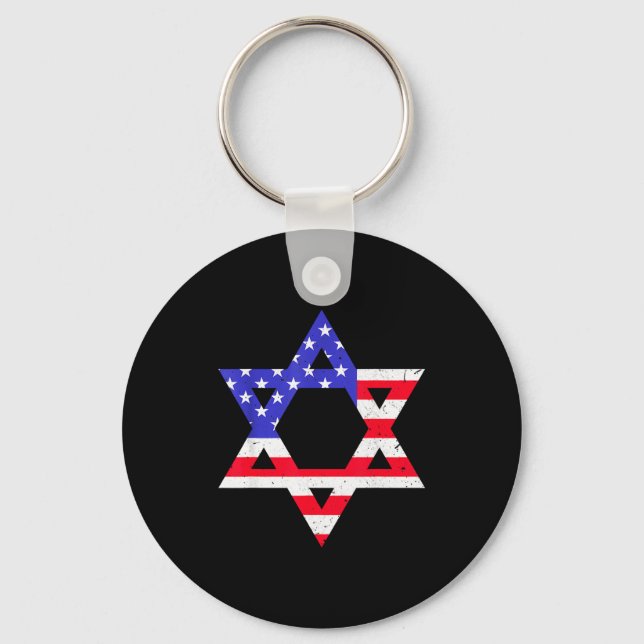 Porte-clés American Flag Star Of David Jewish Hanukkah T Shir (Recto)