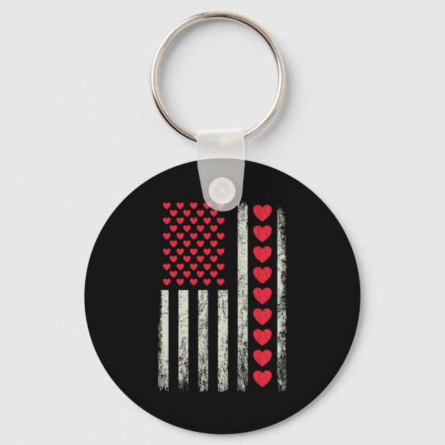 Porte-clés American Flag With Hearts Valentine S Day  (Recto)