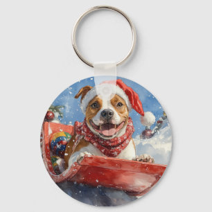 Porte-clés American Staffordshire dans Sledge Christmas