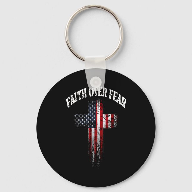 Porte-clés American Usa Flag Christian Cross Faith Over Fear  (Recto)