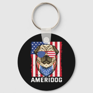 Porte-clés Ameridog American Flag Carlin Dog 4 juillet Indepe
