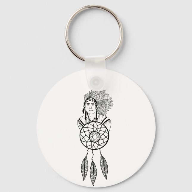 Porte-clés Amérindien Homme Indien Chef Dream catcher art (Recto)