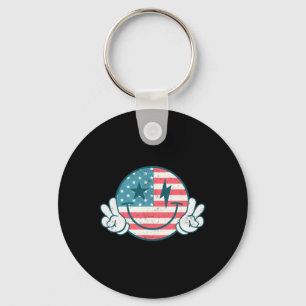 Porte-clés Amérique Vibes Sourire Visage Drapeau Américain 4