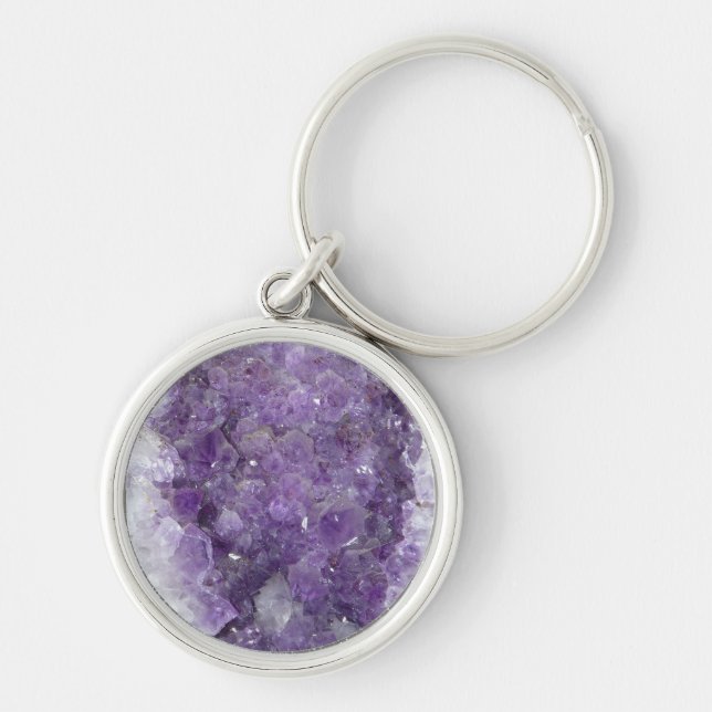 Porte-clés Améthyste Geode - pierre gemme en cristal violette (Devant)