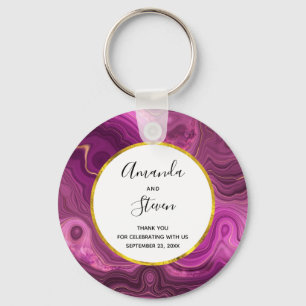 Porte-clés Améthyste Violet Et Or Agate Mariage Merci